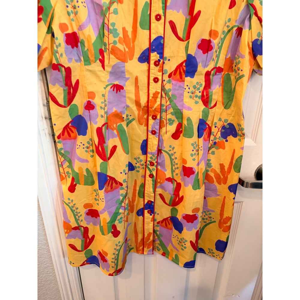 GIGIO Mini Dress Yellow Floral Peter Pan Collar Puff Sleeve Artsy - Picture 2 of 8
